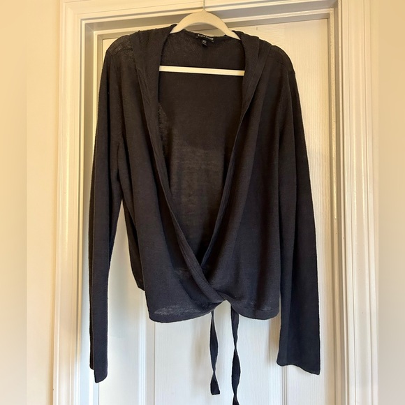 Eileen Fisher Organic Linen Knit Hooded Wrap Cardigan NWOT - Picture 2 of 6
